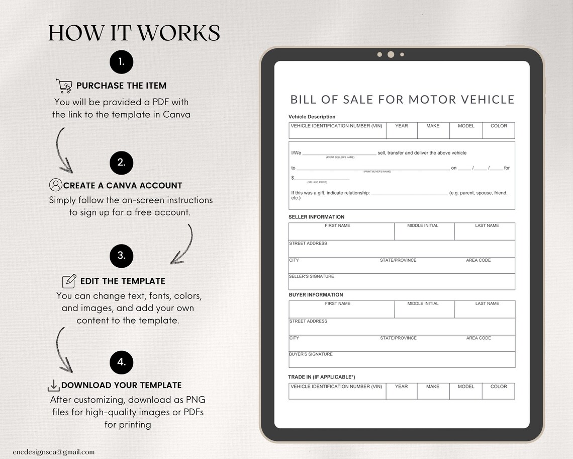 Editable Bill of Template, Motor Vehicle Form (PDF Download, Canva Edit ...