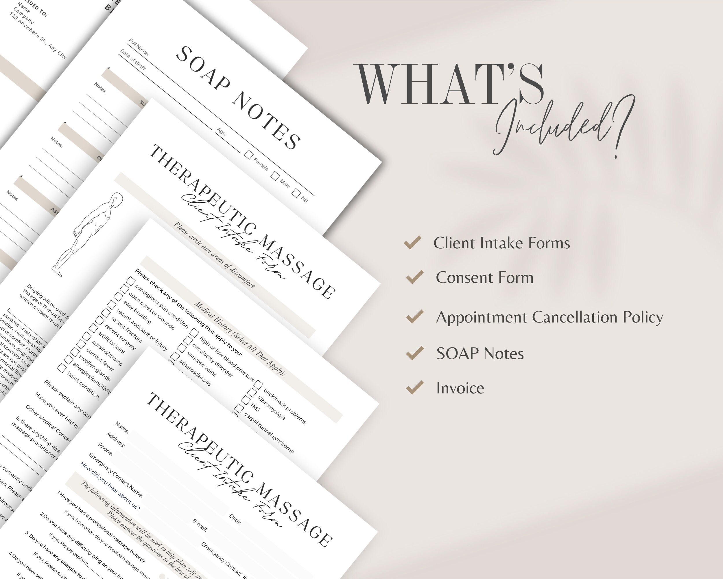 Massage Therapy Forms, Client Intake, Consent, SOAP Notes (digital ...