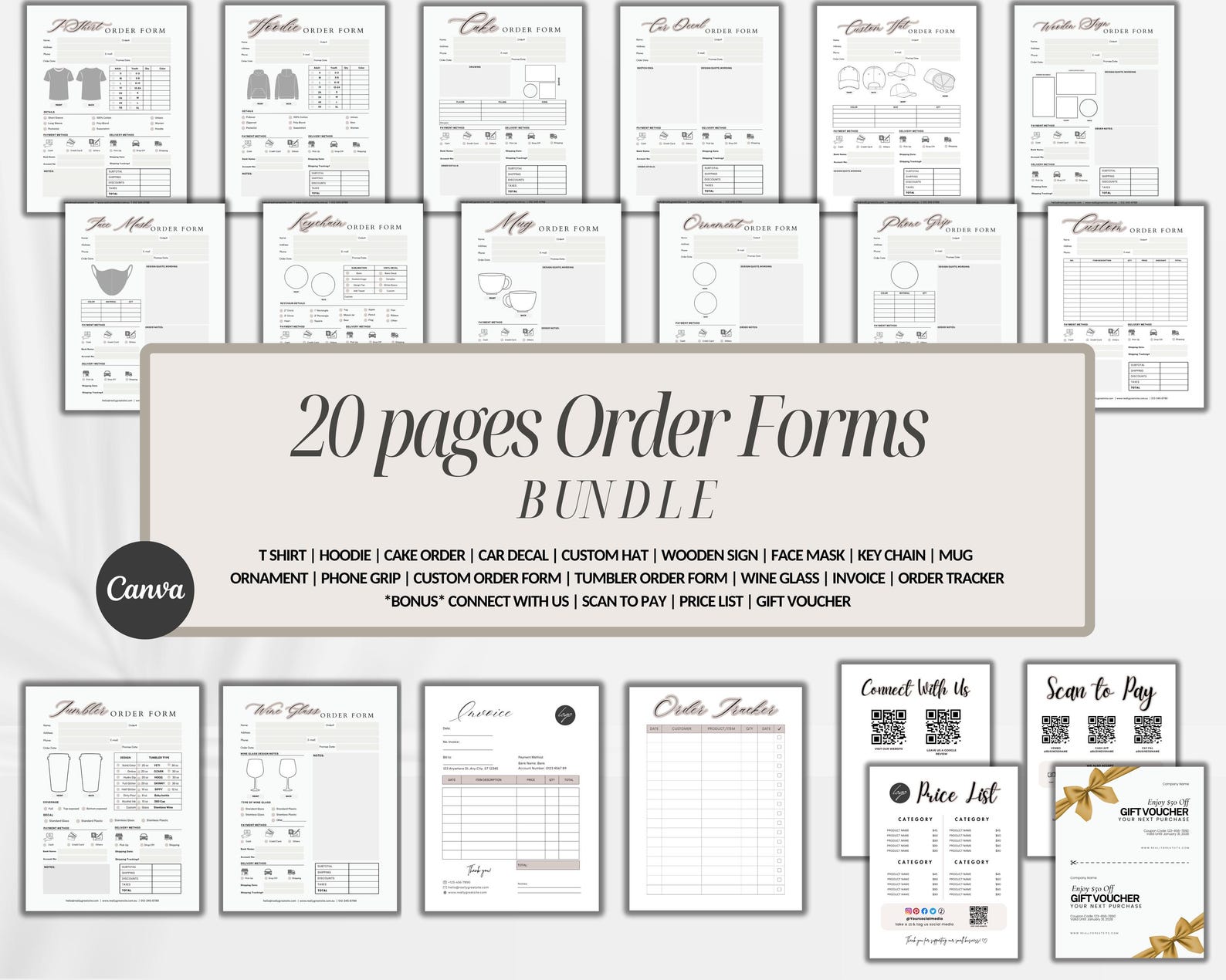 Printable Order Forms Bundle, Small Business Templates (canva Editable ...