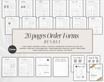 Paquete de formularios de pedido imprimibles, plantillas para pequeñas empresas (Canva editable)