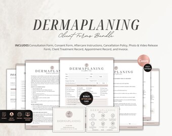 Dermaplaning Forms Bundle, Esthetician Client Consultation, Consent & Aftercare (Canva Editable, Digital Download