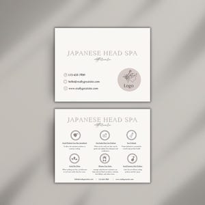 Cartão de cuidados posteriores do Japanese Head Spa: Instruções para clientes do salão (modelo Canva, opções PDF e PNG)
