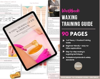 Guía de entrenamiento para la depilación con cera, Guía de entrenamiento editable para la depilación facial y corporal, Depilación femenina, Depilación de bikini, Depilación íntima