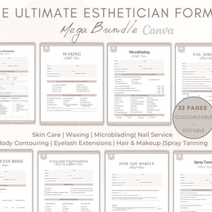 Pacote de formulários de esteticista editáveis, formulários de consentimento de esteticista, formulário de consulta de esteticista, formulário de consulta facial, CANVA