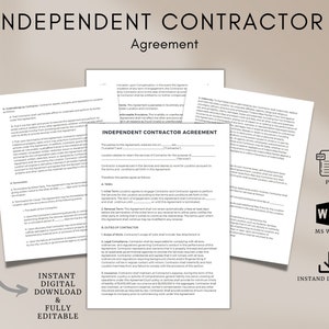 Independent Contractor Agreement Template,Editable Independent Contractor Contract Forms PDF,Small Business Template Canva