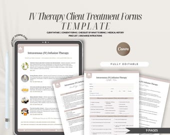 IV Hydration Therapy Forms Bundle: Client Consultation CANVA Template (Digital Download)