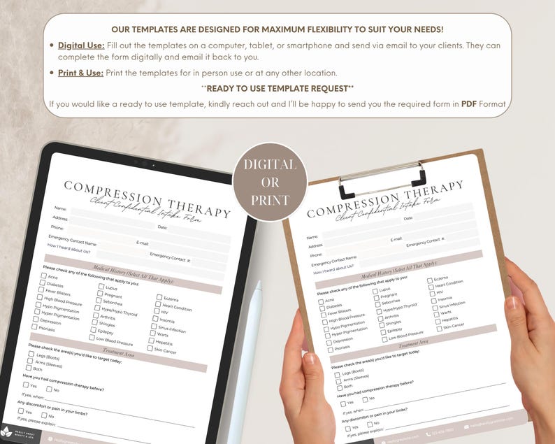 Compression Therapy Client Intake Form: Editable Canva Template (PDF ...
