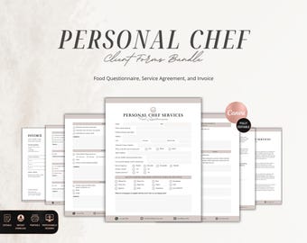 Personal Chef Services Client Forms Bundle,Private Chef Contract,Meal Prep Service Agreement Template,Gourmet Service Contract