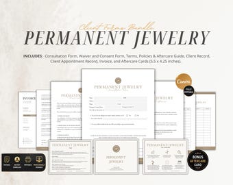 Permanent Jewelry Form Bundle: Consultation, Waiver, Aftercare (Canva Editable, Digital Download)