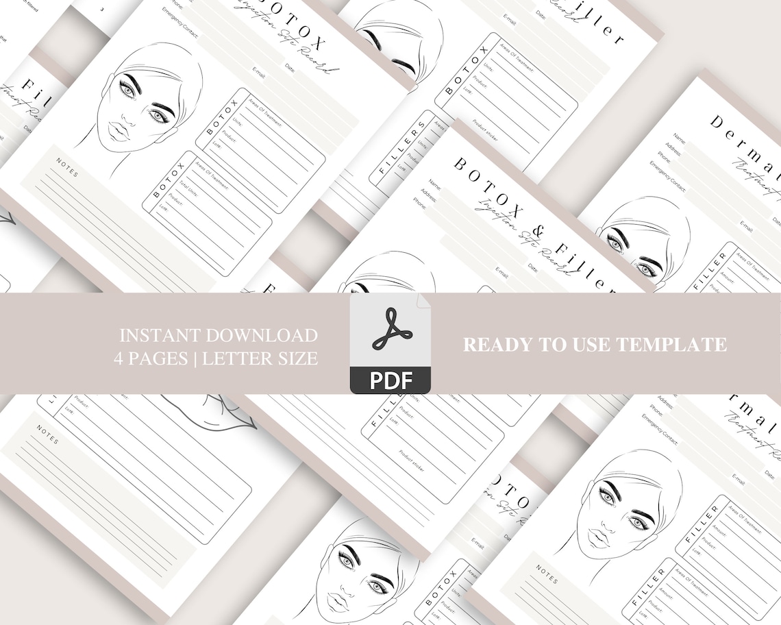 Botox and Filler Treatment Record Forms, Med Spa Face Chart (PDF) - Etsy