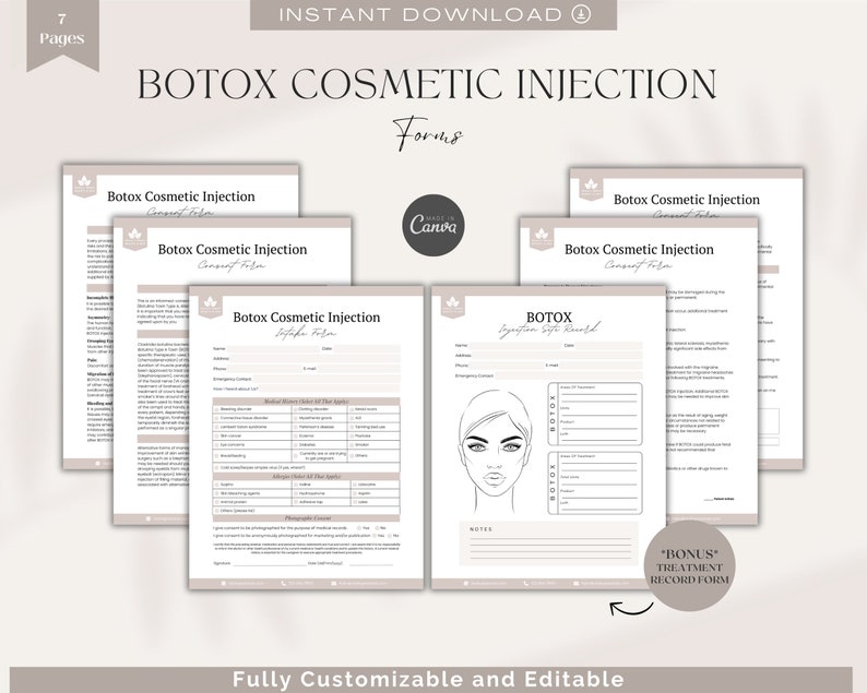Editable botox consent form aesthetic nurse injection record cosmetic