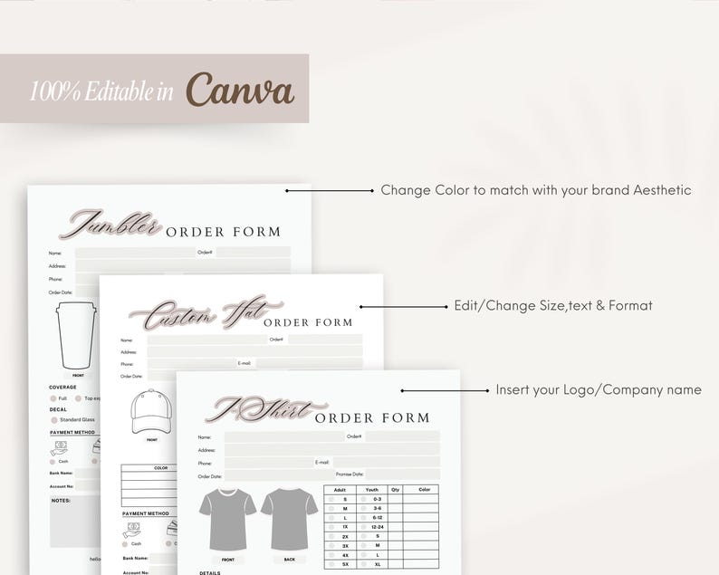 Printable Order Forms Bundle, Small Business Templates (canva Editable ...