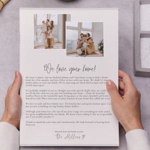K&ouml;nnte beinhalten: Ein handgeschriebener Brief mit zwei Fotos einer Familie in einem Haus. Der Brief lautet "We love your home!" und ist mit "The Millers" unterschrieben.