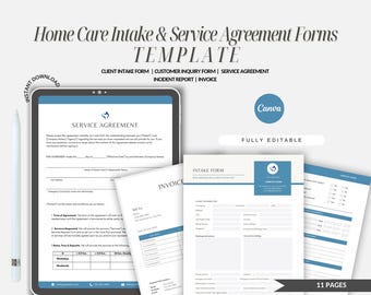 Home Care Forms Template, Client Intake, Service Agreement (Canva Editable)