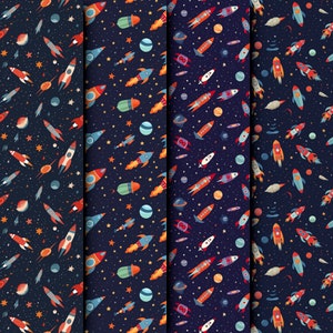 Hand-drawn Rockets in Space Seamless Pattern Collection