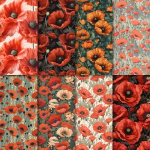 Collection de motifs de coquelicots - 10 modèles sans couture de coquelicots délicats