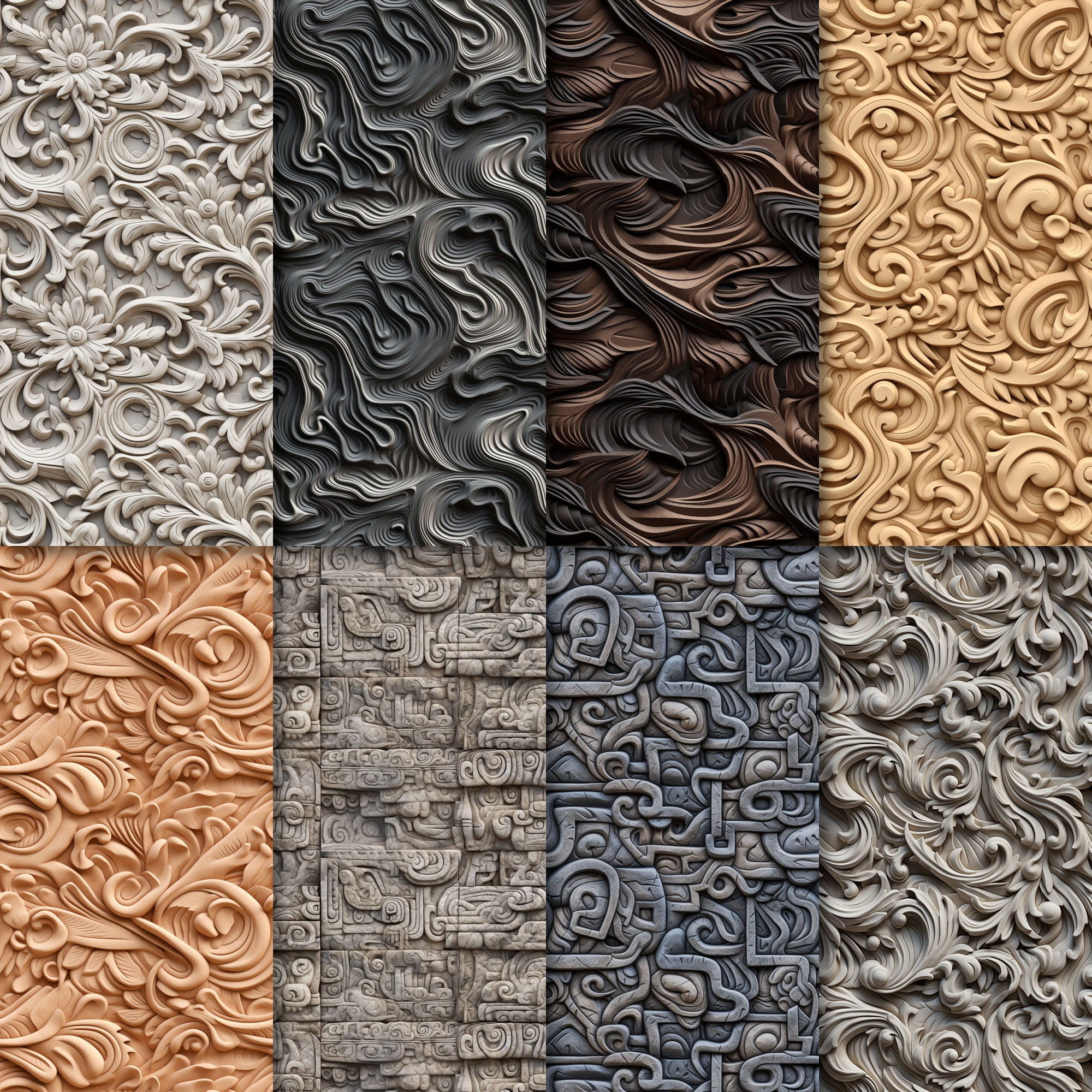 Stone Sculptures - 10 Exquisite Stone Carving Seamless Patterns