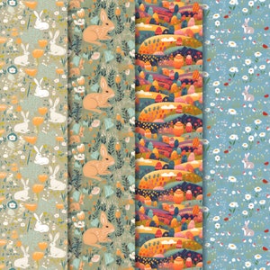 4 Hand-drawn Seamless Patterns of Easter Bunnies