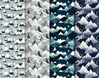 6 Seamless Patterns of Beautiful Mountain Scenery