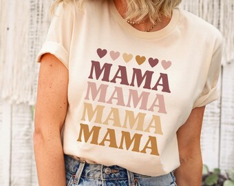 Personalized Mama Mothers Day Shirt with Names on Sleeve, Cute Mom Shirt Gift for Her, Baby Announcement New Mom Gift, Expecting Mom Gift