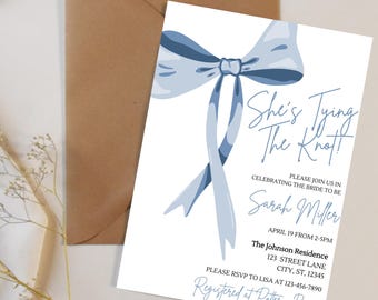 Shes Tying The Knot Bridal Shower Invitation Evite, Editable Invite, Instant Digital Download, Customized Coquette Wedding Event, Pink Bow