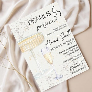 Pearls and Prosecco Bridal Wedding Shower Editable Invitation Template Bride To Be, Customizable Invite, Champagne and Bubbly Bubbles Theme