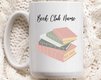 Personalized Book Club Name Mug Gift for Book Club Members, Custom Book Stack Coffee Cup, Bookish Gift Mug, Aesthetic Ceramic Mug