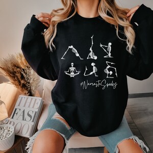 Namaste Spooky Skeleton Sweatshirt, Yoga Skeletons Shirt, Halloween Yoga Crewneck, Cozy Halloween Spooky Sweatshirt, Funny Fall Hoodie