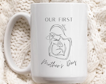 Personalized First Mother's Day Mug with Name, Custom Gift for New Mom, Baby Shower Coffee Mug, Pregnancy Announcement Gift for Mama