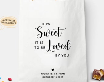 Bolsas de regalo de boda personalizadas, bolsas de regalo "Qué dulce es ser amado por ti", bolsas de regalo para barra de dulces, bolsas de regalo de papel de agradecimiento para boda.
