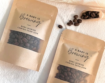 A Baby Is Brewing Coffee Favor Bag Baby Shower Coffee Bag Coffee Bar Party Favor Personalized Coffee Pouch Resealable Bag Coffee Bean Favors