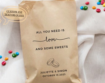 Personalized Treat Bags for Wedding Favors Engagement Party Candy Bar Bags All You Need Is Love Candy Bags for Wedding Favor Bags Wedding