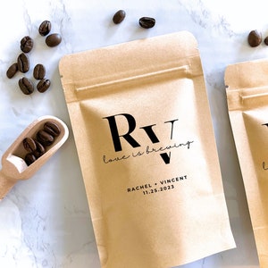 Love is Brewing Coffee Wedding Favor Bag Personalized Wedding Coffee Favor Bag Resealable Coffee Pouch Baby Shower Favor Bridal Shower Favor
