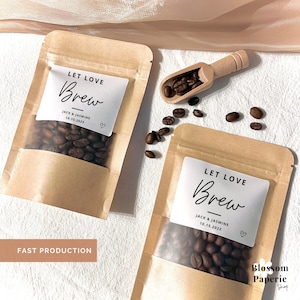 Wedding Coffee Favors Personalized Coffee Bag Wedding Favor Let Love Brew Coffee Wedding Favor Bag Coffee Bean Favor Resealable Coffee Pouch
