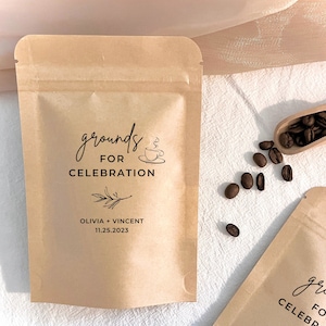 Personalized Coffee Favor Bags Grounds for Celebration Wedding Coffee Favors Wedding Favors Resealable Coffee Pouch Custom Ground Coffee Bag