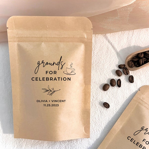 Personalized Coffee Favor Bags Grounds for Celebration Wedding Coffee Favors Wedding Favors Resealable Coffee Pouch Custom Ground Coffee Bag