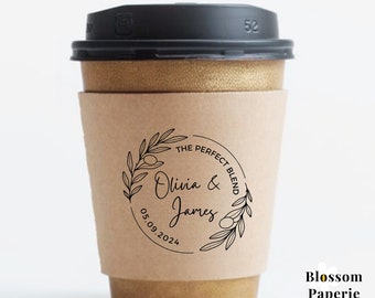 Wedding Coffee Cup Sleeves The Perfect Blend Wedding Coffee Sleeves Engagement Party Coffee Custom Paper Cups Lid Sleeves Wedding Coffee Bar