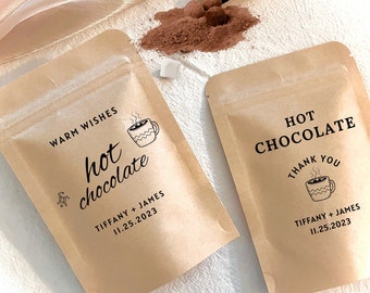 Personalized Hot Chocolate Favors Custom Hot Chocolate Pouch Thank You Favors for Guests Hot Cocoa Gift Winter Wonderland Wedding Favors Bag