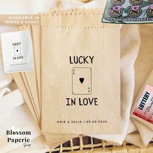 Torby na upominki na loterię Lucky in Love, uchwyt na bilet na loterię ślubną, torba na loterię ślubną, zdrapka ślubna, upominek ślubny, torby na upominki ślubne