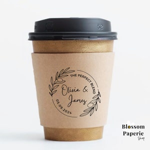 Maniche per tazze da caffè da matrimonio The Perfect Blend Maniche per tazze da caffè da matrimonio Maniche per tazze da caffè personalizzate per feste di fidanzamento Maniche per coperchi Bar per caffè da matrimonio