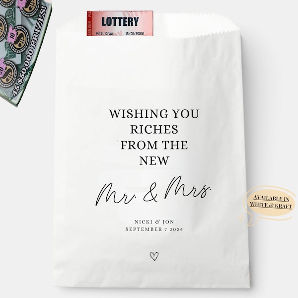 Wishing You Riches Wedding Favor Bag New Mr & Mrs Wedding Bag Lottery Ticket Holder Scratchter Lotto Party Favor Bag Bridal Shower Lotto Bag