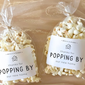 Thanks for Popping By Housewarming Party Favors Personalized Popcorn Favor Realtor Open House Favor Sticker Popcorn Bag Labels Thank You Tag