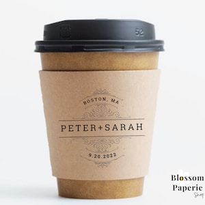 Elegante tazza da caffè Maniche per caffè personalizzate per bar del caffè per matrimoni Bicchieri di carta riciclabili Maniche per tazze da caffè per matrimoni personalizzate Bar della cioccolata calda