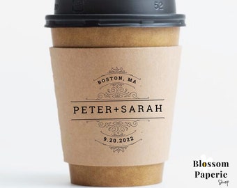 Eleganti tazze da caffè, maniche personalizzate per caffè per bar per matrimoni, bicchieri di carta riciclabili, maniche personalizzate per tazze da caffè per matrimoni, bar per cioccolata calda