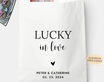 Bolsa de regalos de lotería, bolsa de regalos de boda con boleto de lotería "Suerte en el amor", regalos de lotería, recuerdo de boda, regalo de raspadito, bolsa de regalos para despedida de soltera