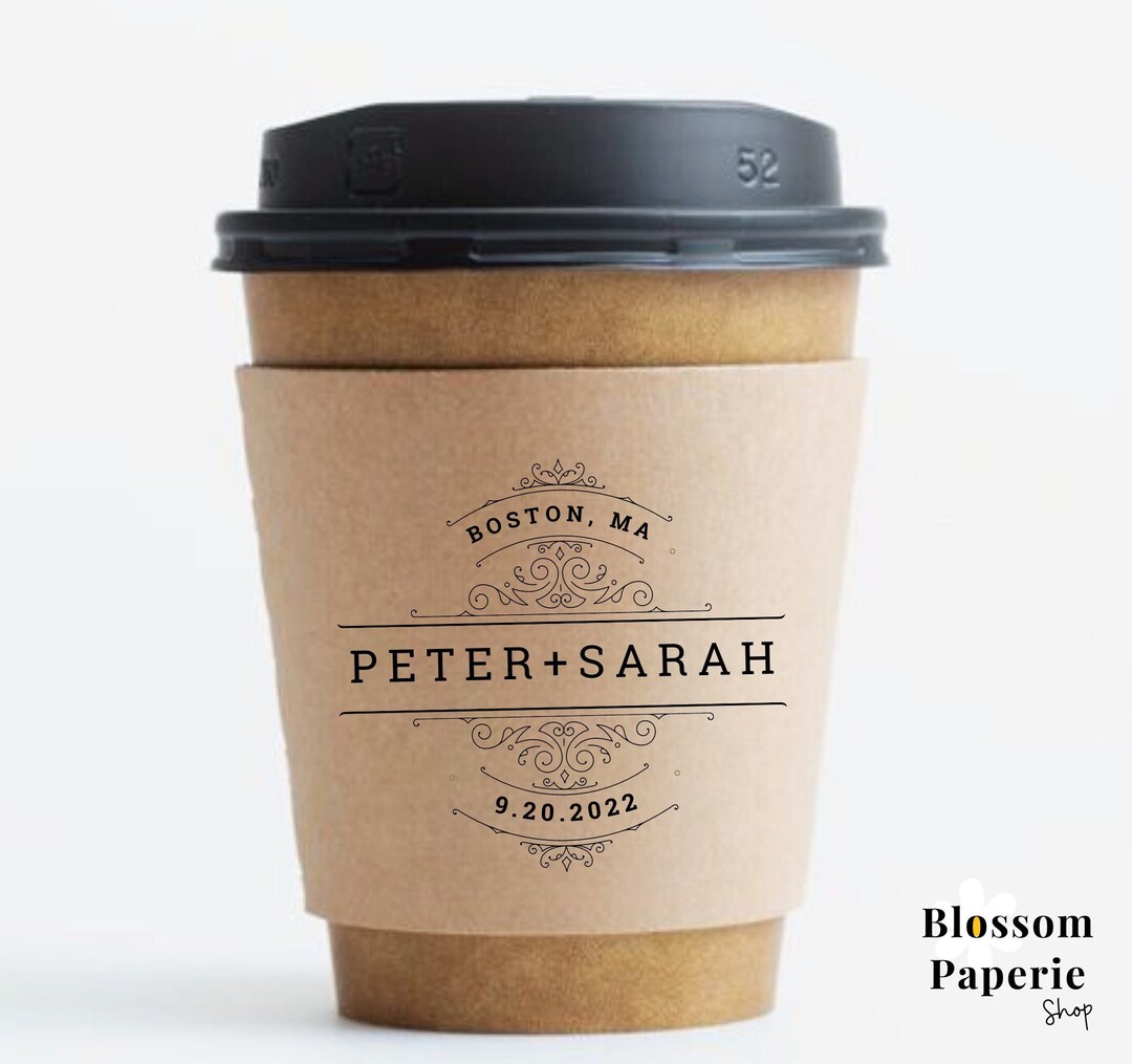 Elegant Coffee Cup Personalized Coffee Sleeves for Wedding Coffee Bar