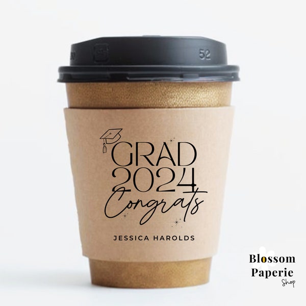 Custom Coffee Sleeves Graduation Party Cup Personalized Congrats Grad Paper Coffee Cup Sleeve Ice Coffee Bar Drink Bar Disposable Cup Sleeve