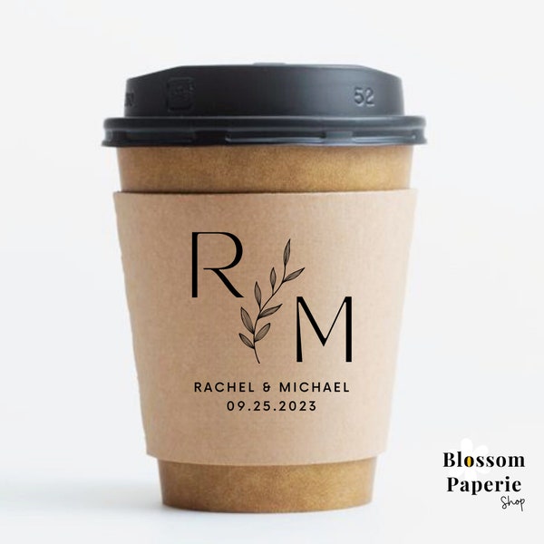Personalized Paper Coffee Cups Sleeves Wedding Coffee Bar Coffee Sleeves Customized Disposable Paper Cup Sleeves Wedding Rehearsal Dinner