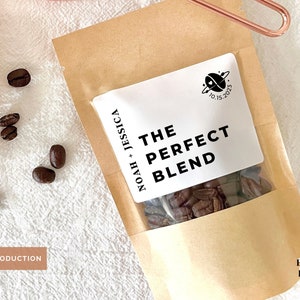 Die perfekte Mischung Kaffee Gastgeschenke Beutel Kaffee Hochzeit Gastgeschenke Brautpartybevorzugung Wiederverschließbare Kaffeebeutel Personalisierte Gastgeschenke Hochzeit