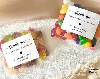 Merci d'avoir célébré avec nous Cadeaux de mariage Sacs de bonbons pour mariage Sacs de cadeaux personnalisés Étiquettes autocollantes Sacs de cadeaux de fête Merci
